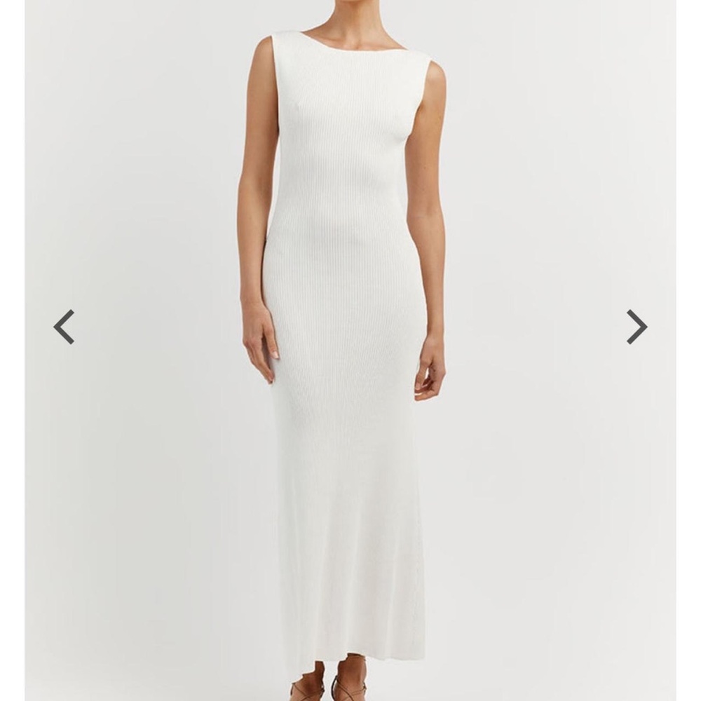 DISSH Ivory Ribbed Boatneck Maxi Dress